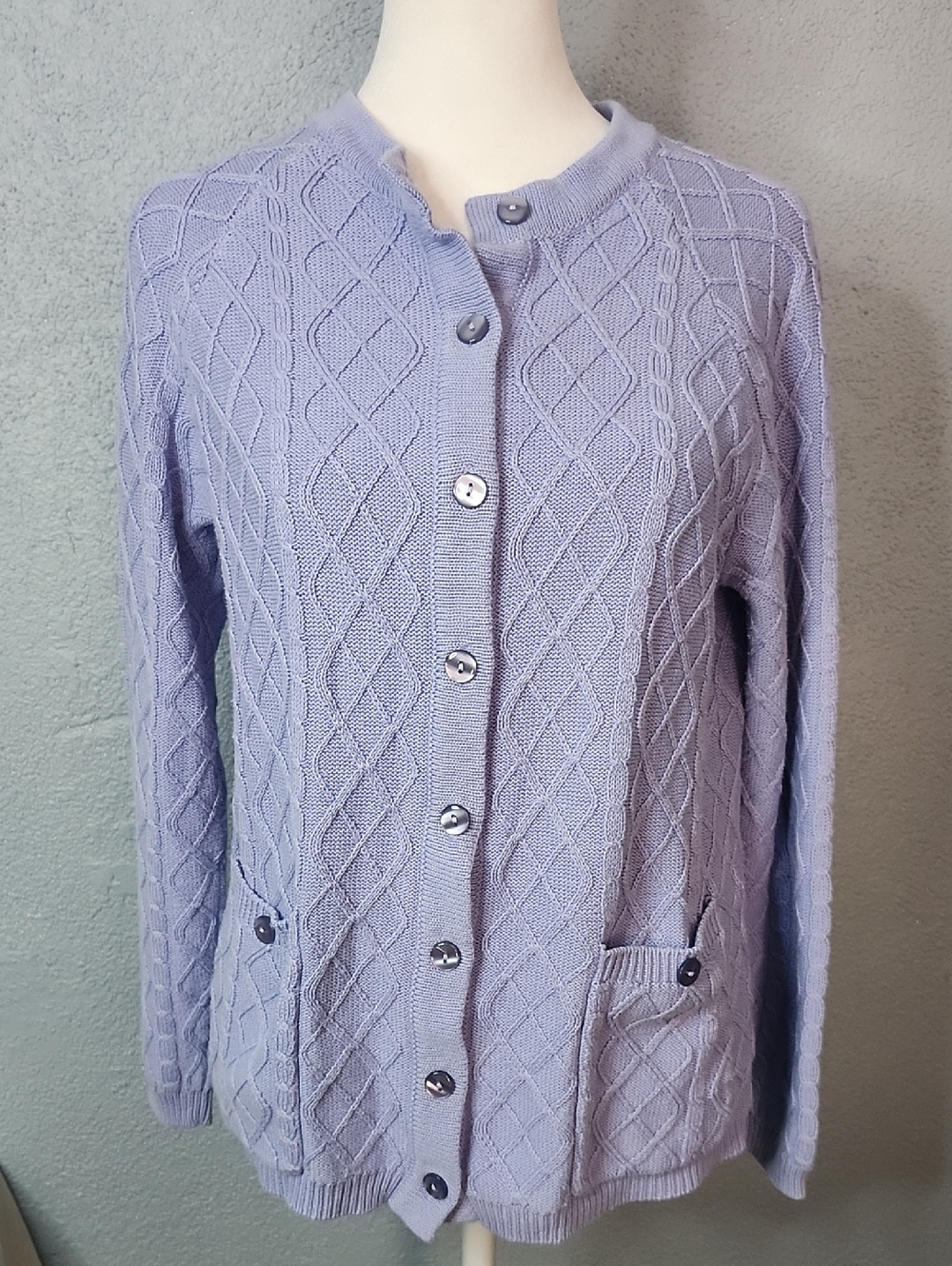 Lilac Cable-Knit Button Cardigan Sweater - Women